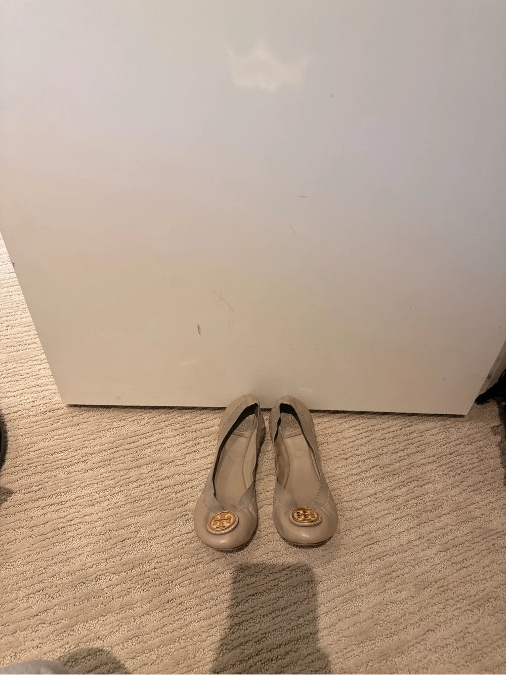 Tory Burch Taupe Leather Logo Ballet Flats